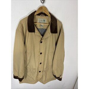 Vintage 90s L.L. Bean Barn Chore Coat XXL Tan Cotton Canvas Corduroy Collar
